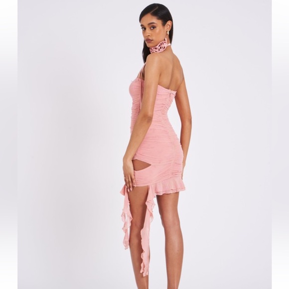 Blush Pink Strapless Floral Print Ruched Cutout Draped Mini Dress - NWT - Picture 4 of 10